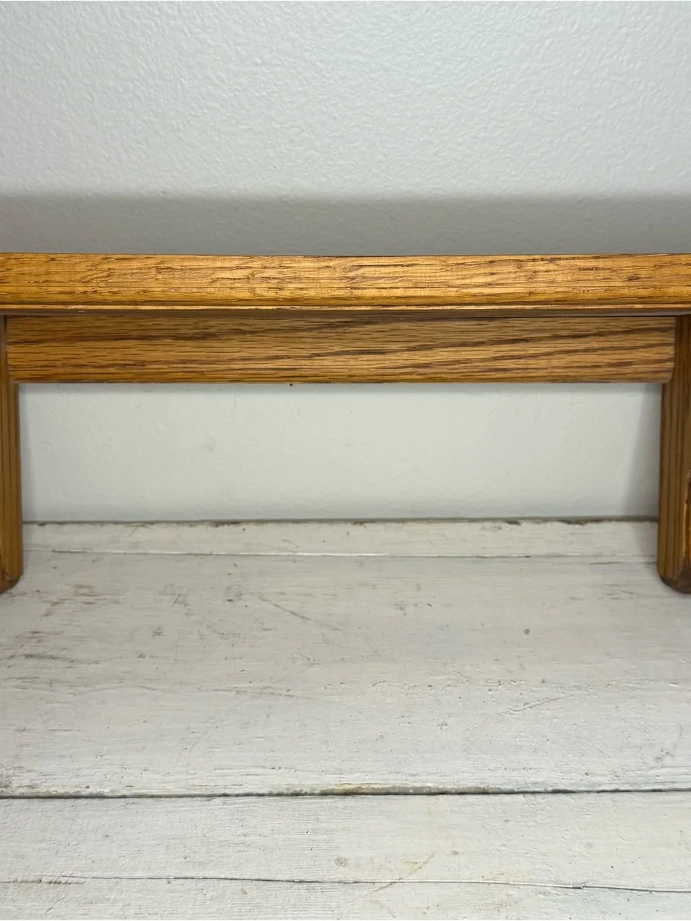 Vintage Oak Wall Shelf Farmhouse Display Ledge Rustic Country Decor, Scallop Bra